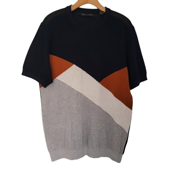 Sean John Short Sleeve Sweater Pullover Colorblock Black Knit Mens Size XL - Picture 1 of 6